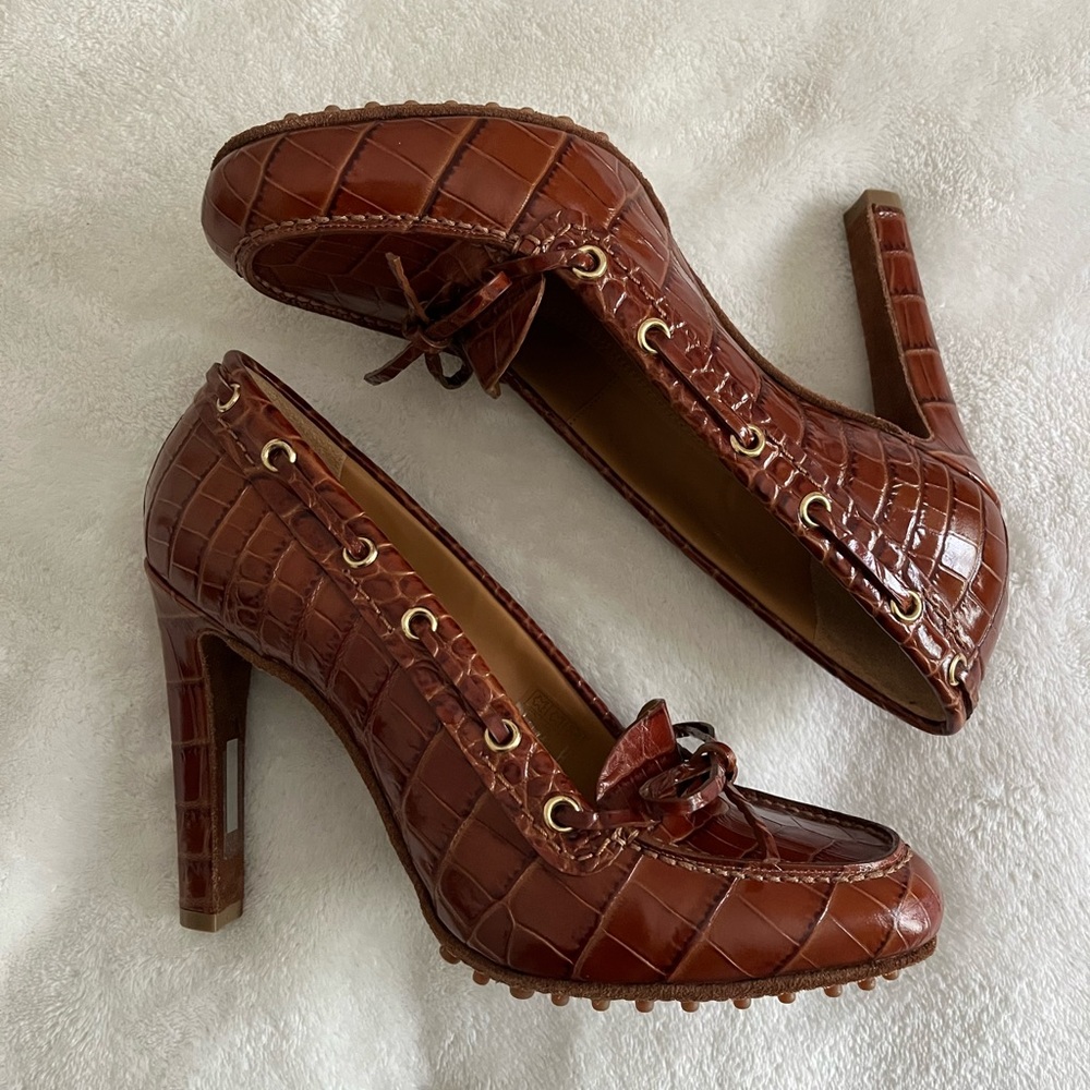 NWT Ralph Lauren Purple Label Brown Leather Heels